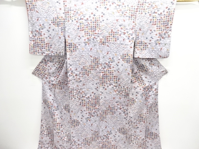 JAPANESE KIMONO / CHIRIMEN FABRIC / FLOWING WATER / FLOWER-AND-BIRD PA